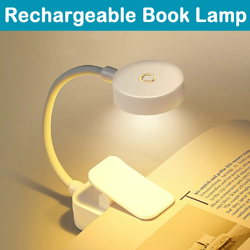 USB Rechargeable Book Reading Light Stepless Dimmable 3 Modes Mini Clip Book Lamp Eye Protection Student Bedside LED Night Light