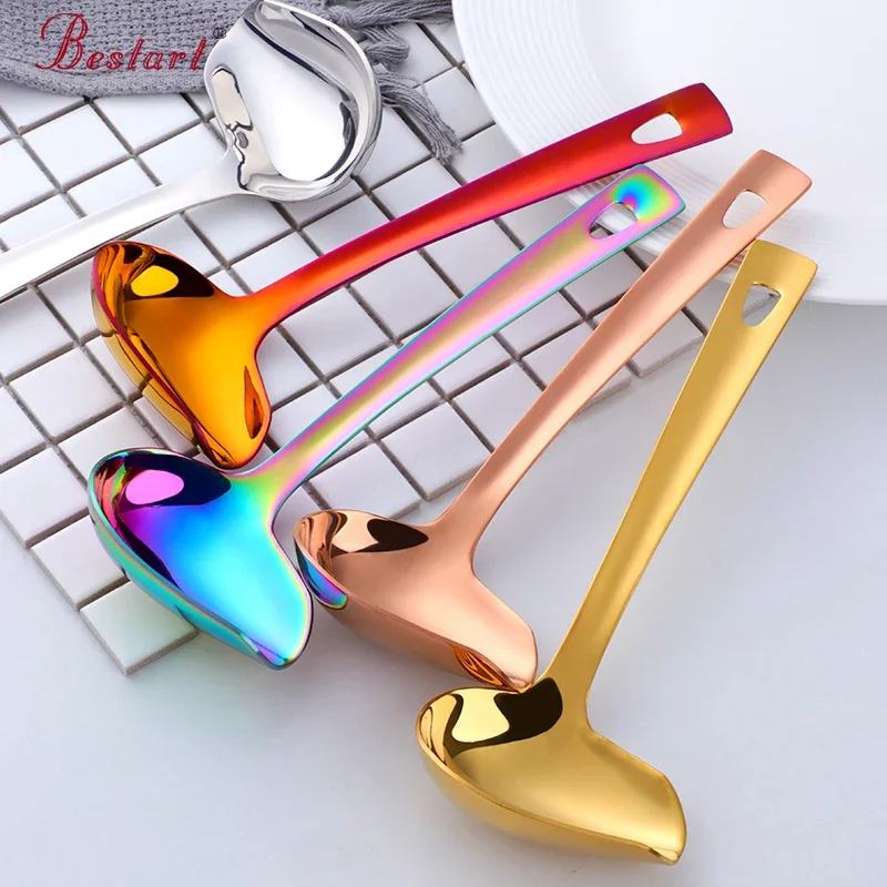 4pcs 18/10 Stainless Steel Creative Oil Spoon Small Sauce Drizzle Scoop with Spout Soup Ladle Serving Spoon Kitchen Tool