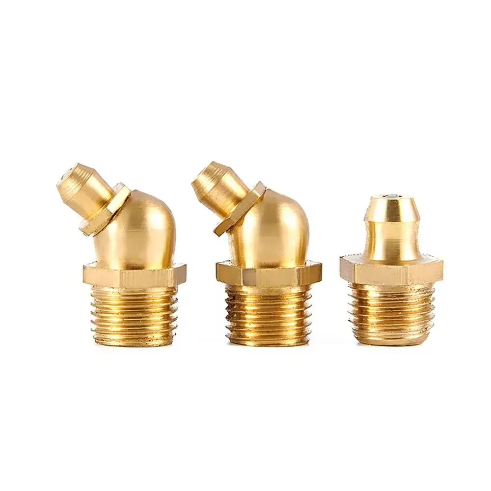 10Pcs M4-M20 Brass Grease Nipple Straight 45 Degree 90 Degree Thread Fitting Hydraulic Grease Fitting Flat Smooth Mouth Brass