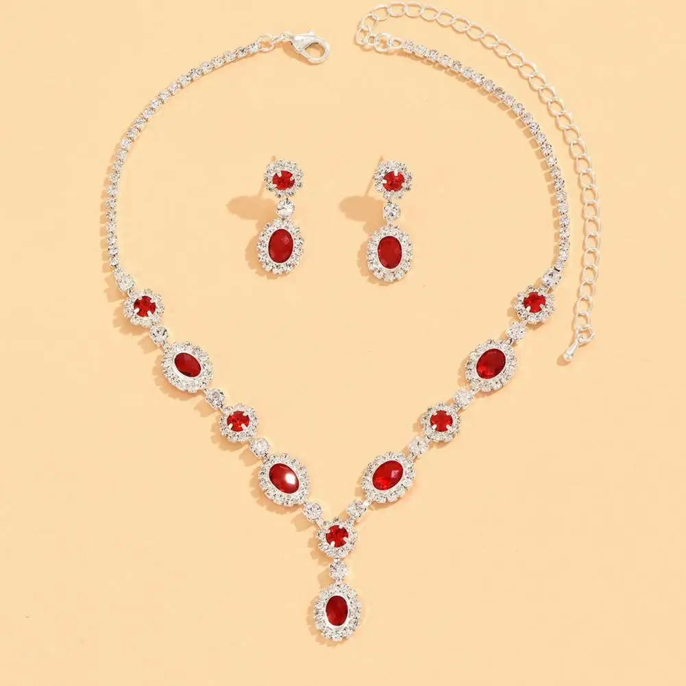 

Complete Necklace Earrings Set Rhinestone Jewelry Set Wedding Necklace Earrings Set Retro Rhinestone for Women for Valentine's
