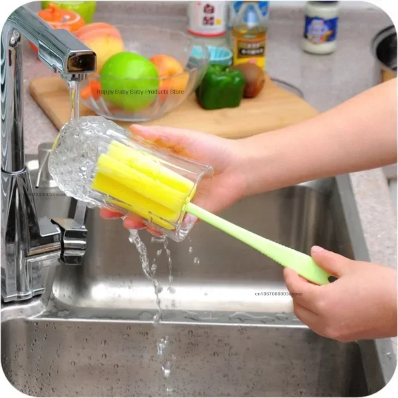 Baby Bottle Brush Sponge Rotation Baby Pacifier Feeding Cup Nipple Cleaning Brushes Handheld Soft Head Washing Brush Cleaning