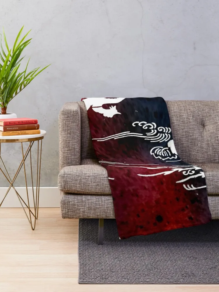 Japanese Katagami Stencil Phoenix With Momiji Autumn Leafs Throw Blanket Retros Flannel Blankets