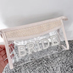 Bride makeup Bag Bridal Shower beach pool Wedding engagement Bachelorette hen Party Honeymoon Travel Bride to be Future Mrs Gift