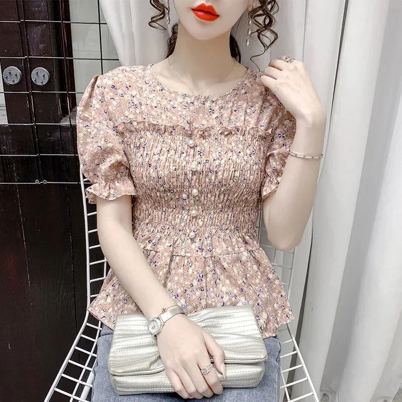 

Chiffon Blouse Women's 2023 Summer Design Sleeve Top Short Shirt Blusas Clothes for Women Tops Shirts Blouses