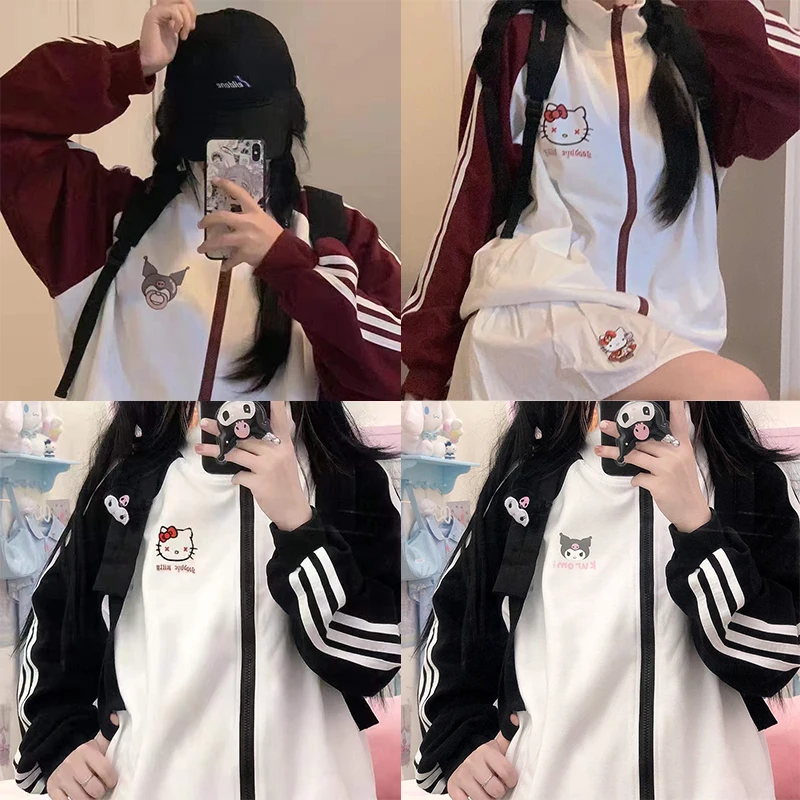 Sanrio Hello Kitty Baseball Uniform Cartoon Kuromi Print Sports Fashion Casual Loose Thin Section Jk Girl Sweet Preppy Coat Gift