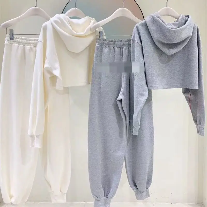 Fashion Hoodie Set Women 2024 Spring Summer Fried Street Show Thin Suits Short Casual Sports Hoodie Sweatpants 2 Piece Set Trend