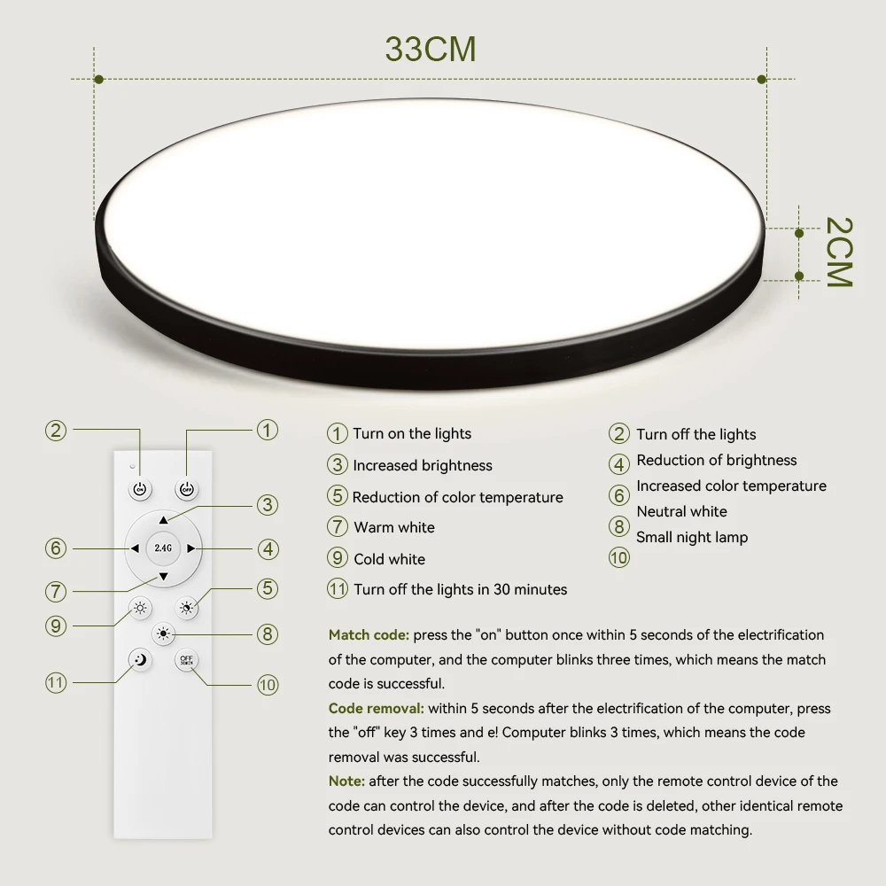 220V LED-Deckenleuchten mit 3 Farbwechsel-Optionen, Schlafzimmerlampe, LED-Innenbeleuchtung für Zuhause, Badezimmer, staubdichte LED-Deckenlampe – Detail 19