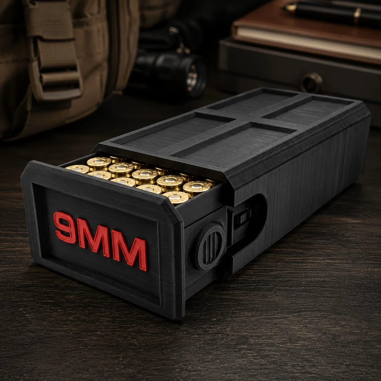 9-mm-Ausziehbare Munitions-Aufbewahrungsbox im taktischen Stil, Schießstand-Ausrüstung für Schießsport-Enthusiasten – Detail 1