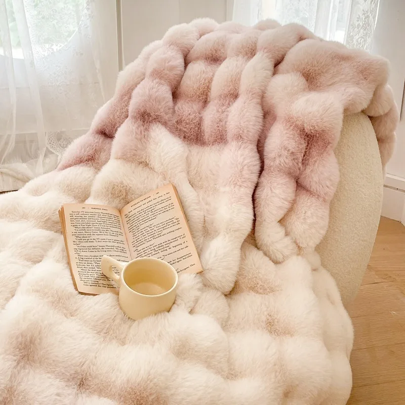 

Luxury Thickened Rabbit Fur Plush Blanket High End Ultra Soft Cozy Office Nap Blanket Autumn Winter Sofa Cover for Living Room