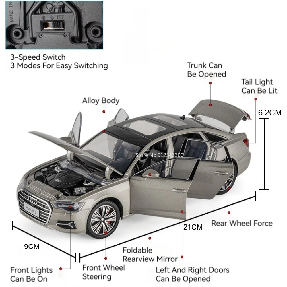 Modèle de voiture de sport A6L A8, échelle 1:24, jouet de haute Simulation en métal moulé sous pression, modèles lumineux, Collection d'ornements cadeaux à retirer
