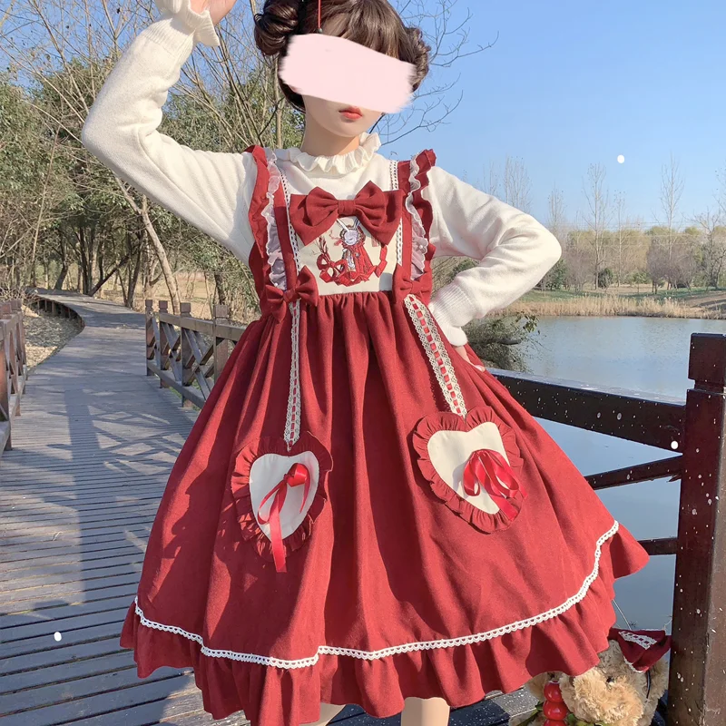 Vestido de fiesta de estilo Lolita para mujer, sin mangas, con volantes rojos, lazo, Vintage, Kawaii, Y2k, otoño