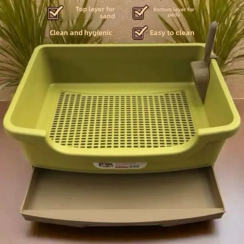 

Double Layer Litter Box Drawer Style Pine Wood Baking Soda Large Size Dry Wet Separation Semi Enclosed Dust Free Toilet