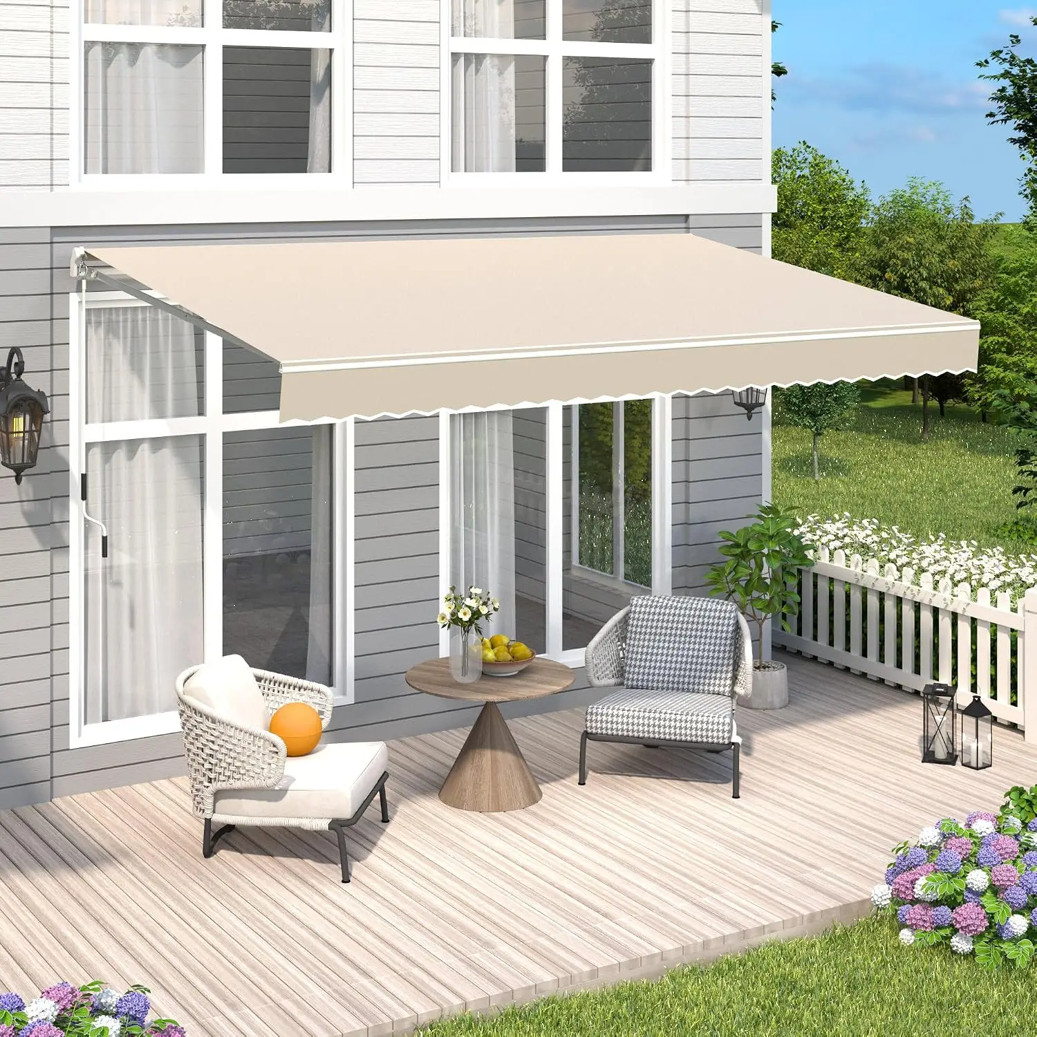 8.2'x6.5' Patio Awning Retractable Awning Cover Sunshade Shelter Outdoor Canopy with Crank Handle and Water-Resistant Polyester