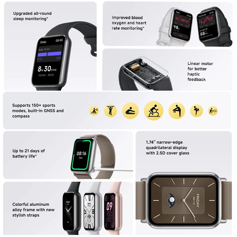 Versão Global Xiaomi Smart Band 9 Pro com Tela de 1.74'', 150+ Modos de Esporte, Monitoramento do Sono, Relógio Inteligente 5ATM