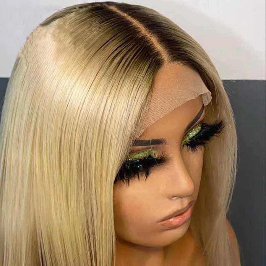 Perruque Lace Front Wig synthétique lisse sans colle, cheveux de bébé, blond ombré, doux et long, densité 180, pre-plucked, degré de chaleur, 26 pouces, pour femmes