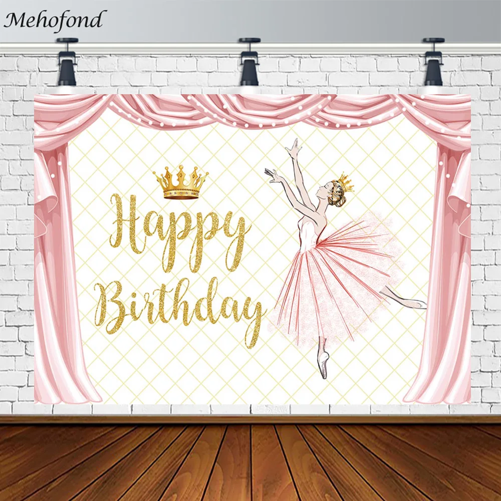 

Mehofond Birthday Party Backdrops Pink Curtain Princess Photography Background Ballet Girl Women Banner Photocall Photo Studio