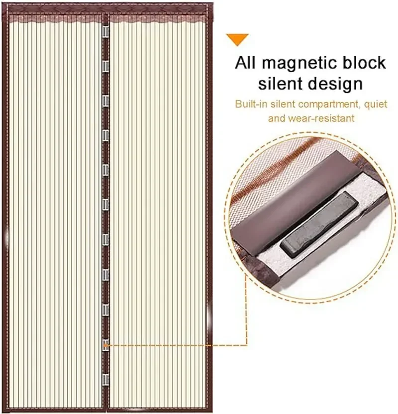Robuster Magnetischer Fliegengitter-Türvorhang, Insektenschutz, Freihändige Nutzung, Geräuscharme Getönte Türvorhänge für Schlafzimmer-Belüftung – Detail 4