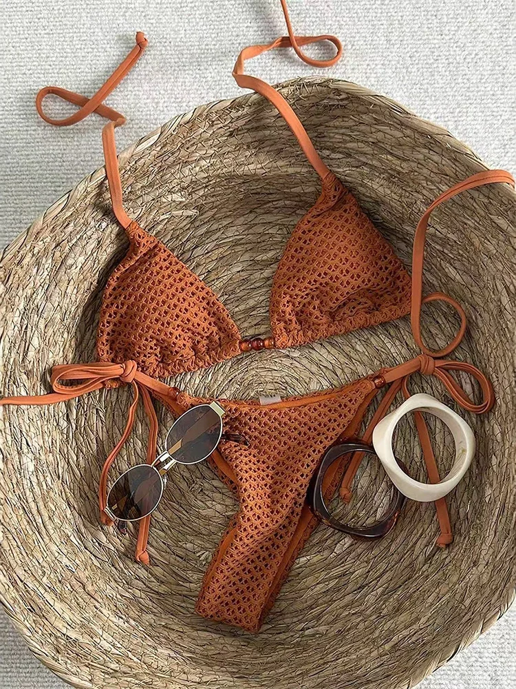 

Сексуальный комплект бикини Vzvn с шнуровкой, однотонный, для женщин, раздельный купальник для пляжного отдыха, новинка 2026 года, всесезонный, без спинки, комплект из 2 предметов