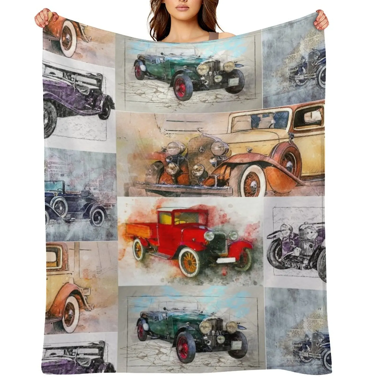 

Classic Vintage Cars Montage #4 Throw Blanket cosplay anime Sofa Quilt Personalized Gift wednesday Blankets