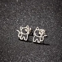 1 Pair Cute Cartoon Cat Stainless Steel Stud Earrings for Mens Womens Punk Students Gifts Trend Fashion Small Ear Studs Jewelry