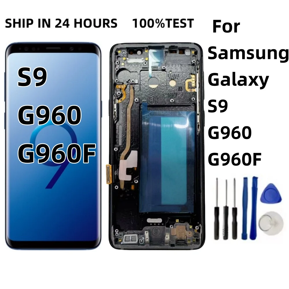 شاشة عرض جديدة تم اختبارها لهاتف سامسونج جالاكسي S9 LCD مع محول الأرقام مجموعة شاشة تعمل باللمس SM-G960FD S9 G960 بديل مع الإطار