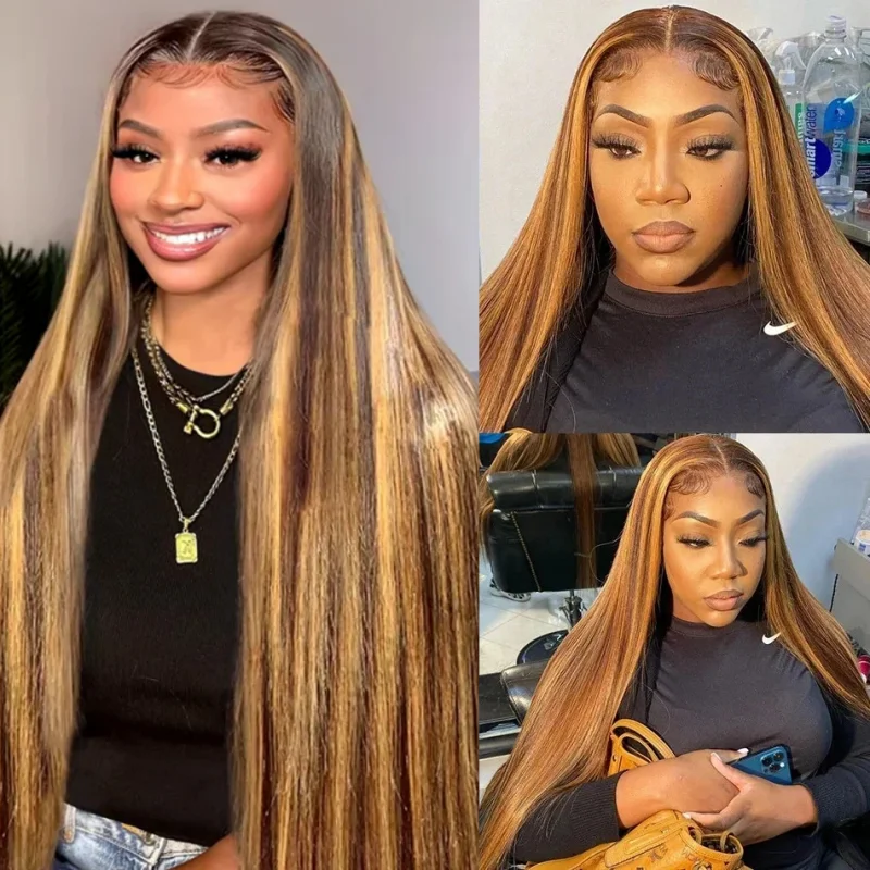 

Парик из натуральных волос P4/27 Highlight Ombre Brown Straight 13x4 с кружевной вставкой 13x6, цвет медово-русый, предварительно проработанный, для женщин.