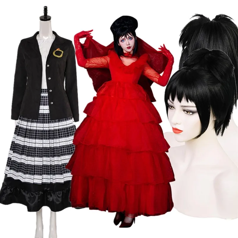 

Костюм для косплея Lydia, пальто, юбка, прозрачное красное свадебное платье, наряды с париком, костюм для Хэллоуина, карнавала, детской фантазии