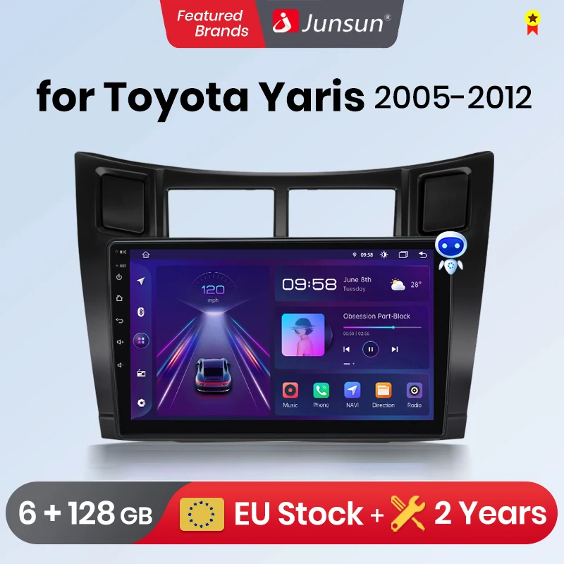 Junsun V1 Plus Car Radio wireless CarPlay Android Auto For Toyota Yaris 2005 - 2012 car intelligent systems No 2 din 2din DVD