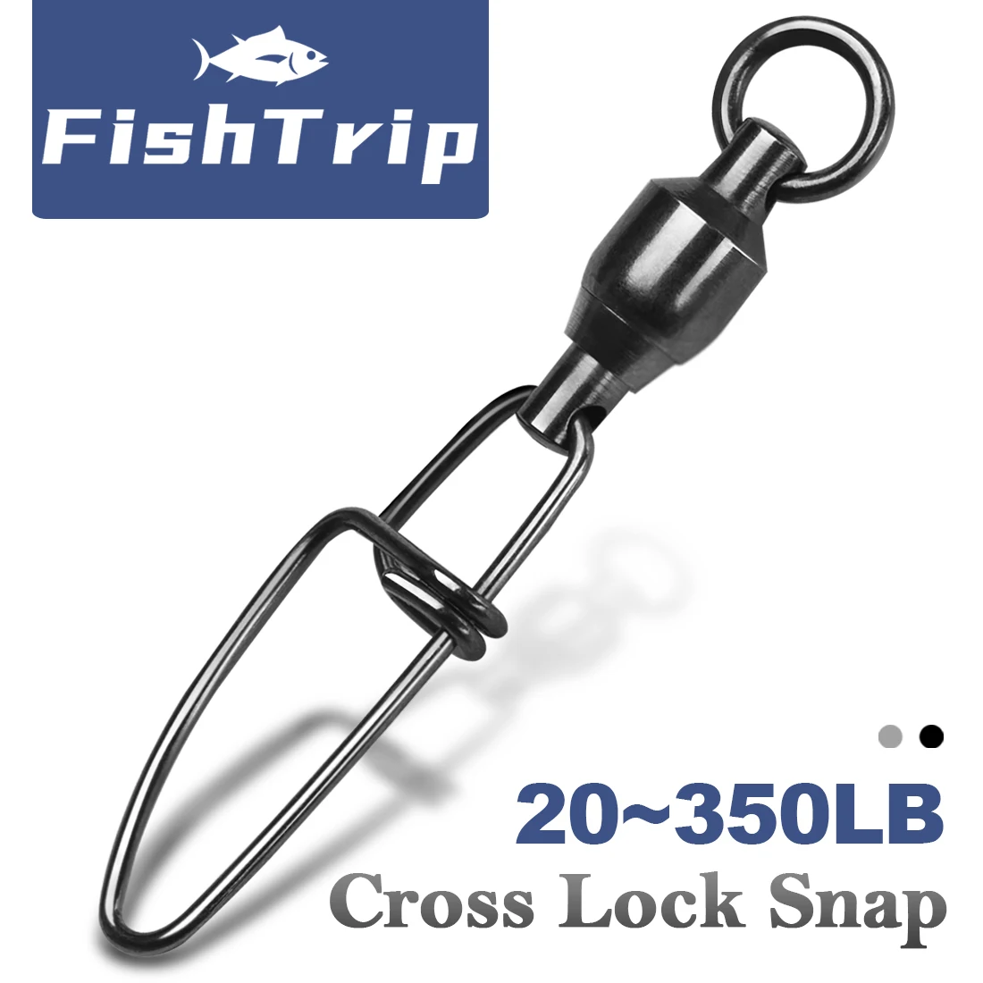 FishTrip Crosslock Snap Ball Bearing Swivels Stainless Steel Black Nickel 20~100Pack Interlock Snap Fishing Connector