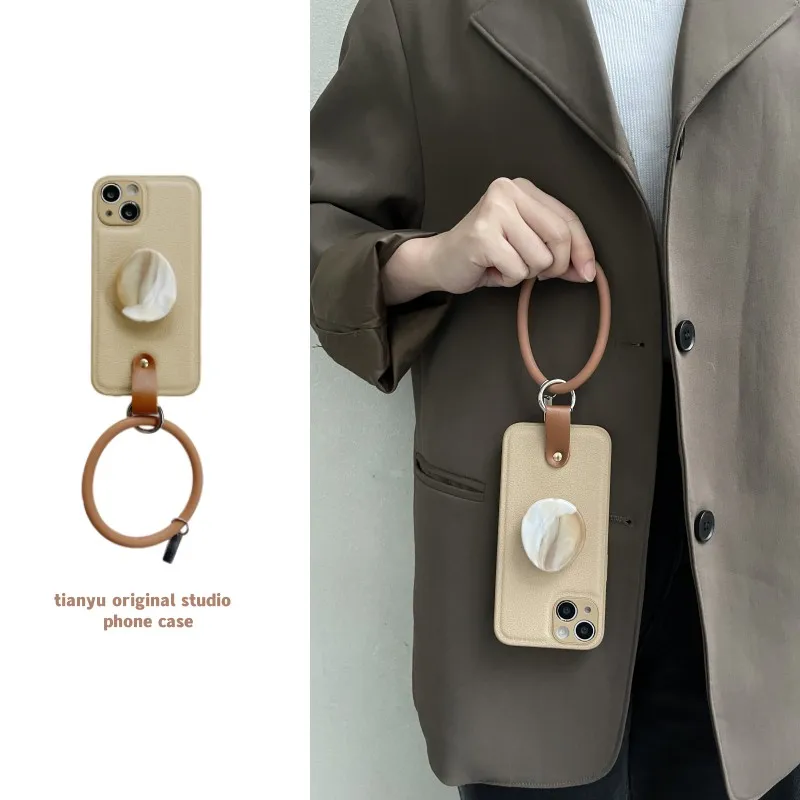 

Frosty marble bracket suitable for Apple 15 promax mobile phone case iphone16 fashionable 13 promax bracelet 14pro simple 11