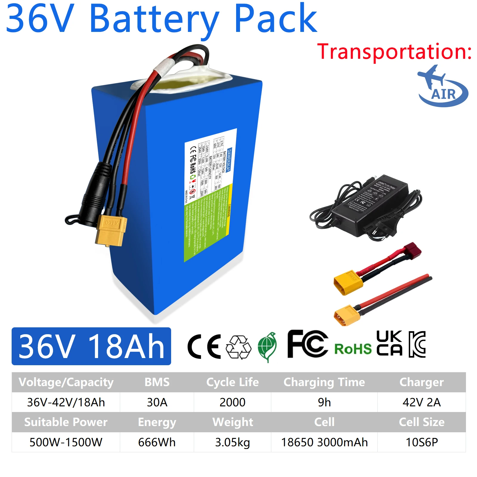 

36V 18AH 15AH 12AH 9AH Rechargeable Lithium Battery Pack 100-1300W Electric Motorcycle Scooter Bicycle with BMS Battery Pack