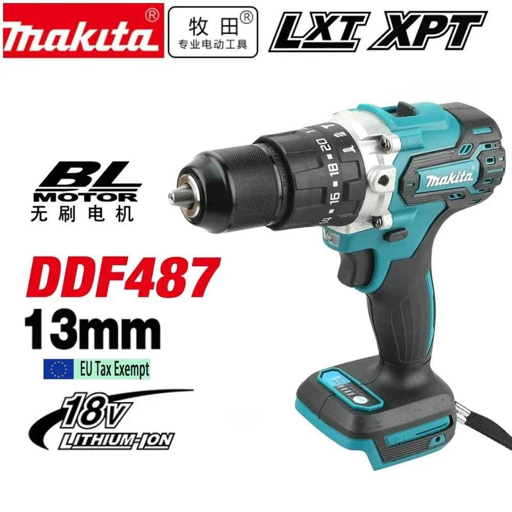 Image of Makita DDF487 10 mm bürstenloser 18-V-Lithium-Akku-Schlagbohrschrauber, Haushalts-Handbohrmaschine, elektrischer Schraubendreher mit hohem Drehmoment – Original-Makita-Akku, 18 V, 6,0 Ah,