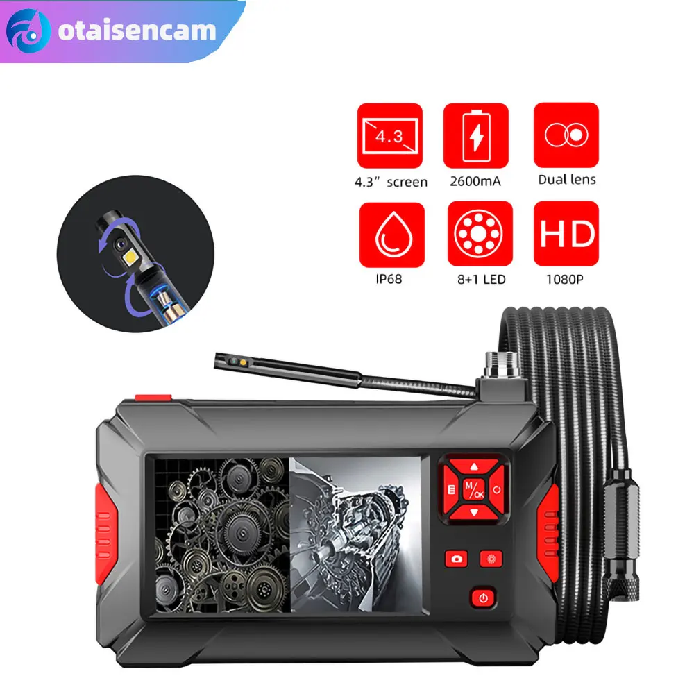 HD 360° Rotating 9/12/16mm Dual-Lens Pipeline Endoscope Steering Auto Repair Detector Car Endoscope IP68 Waterproof