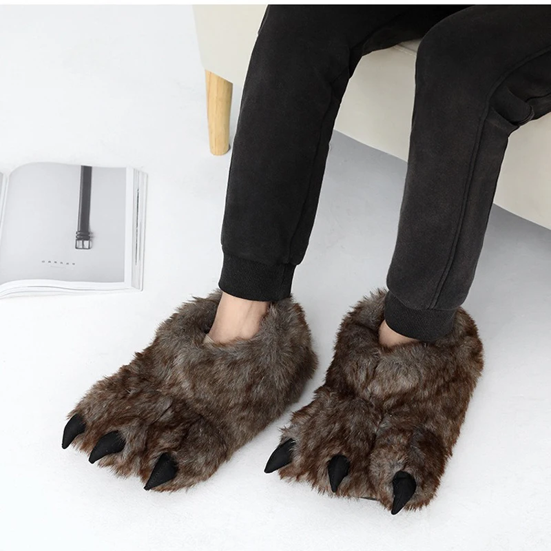 Winter Super Soft Cartoon Paw Shoes Men Plus Velvet Padded Home Cotton Slippers Comfortable Plush Cotton Slippers Men's Shoes