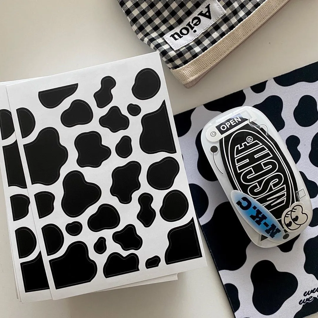 

Black White Cow Print Stickers Korean Ins Style Animal Pattern Waterproof Decals for AirPods Laptop Phone Journaling