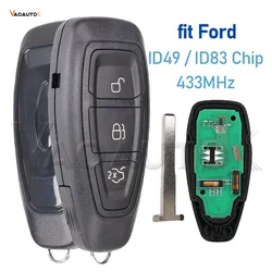 Smart Remote Car Key For Ford Focus Kuga Fiesta C-Max Mondeo B-Max 3 Buttons Keyless Proximity 433MHz ID83 49 Chip HU101 Blade