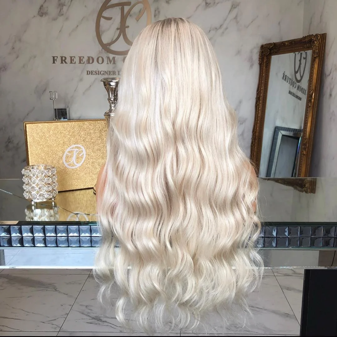 Eis Platin Volle Spitze Perücken Blonde 100% Menschenhaar Schweizer 13x4 Spitze Front Glueless Perücke Wellig für Frauen bleacked Asche Wurzeln 200%