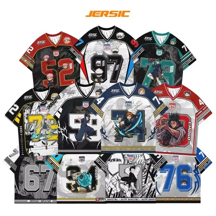 

Jujutsu Kaisen Anime Series Number Jersey Retro Y2k Korean Oversize Kpop Baseball Hockey Outfit T-shirt Daily Unisex Tops Tees