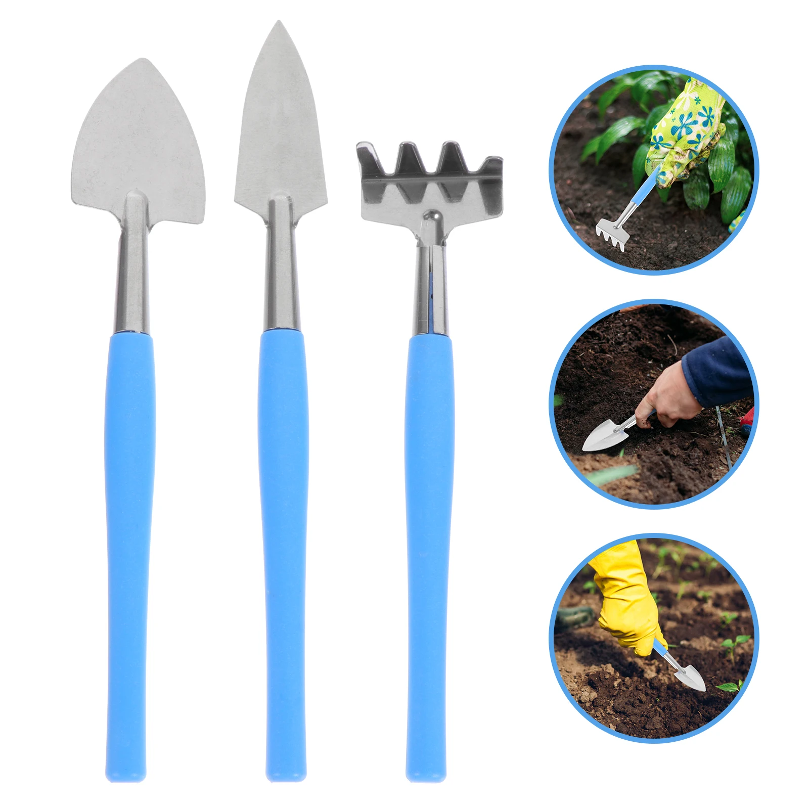 

3 Pcs Garden Gardening Shovel Set Tools Fertilizing Spades Blue Hand Shovels