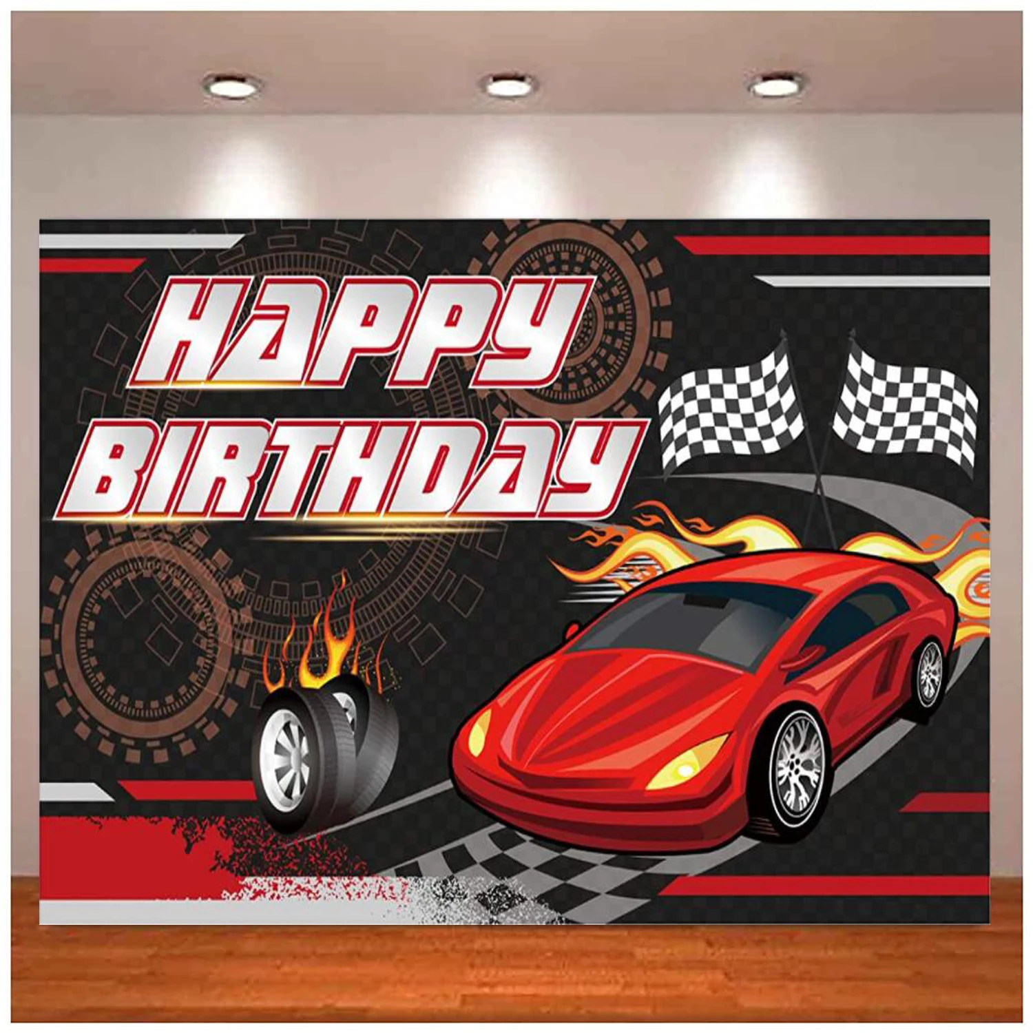 Happy Birthday Photography Backdrop For Car Theme Birthday Party Racing Party Photo Background Boys Baby Shower Decor Supplies