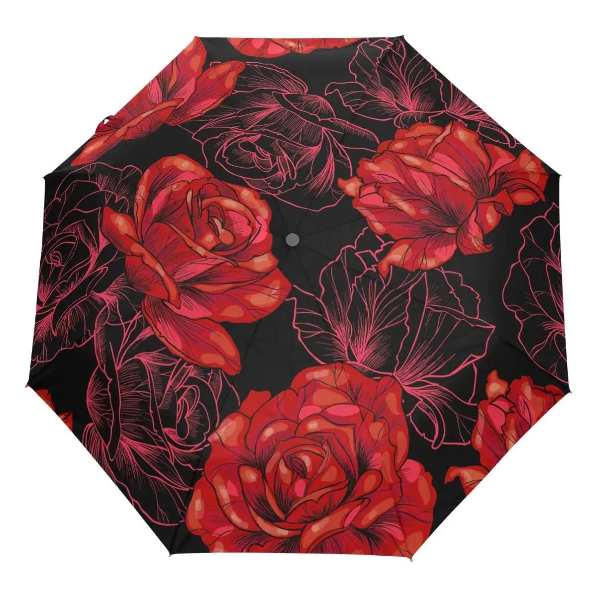 Vintage Red Rose Floral Umbrellas Valentine\'s Day Flowers Windproof Folding Travel Umbrella Portable Umbrella for Women Girls