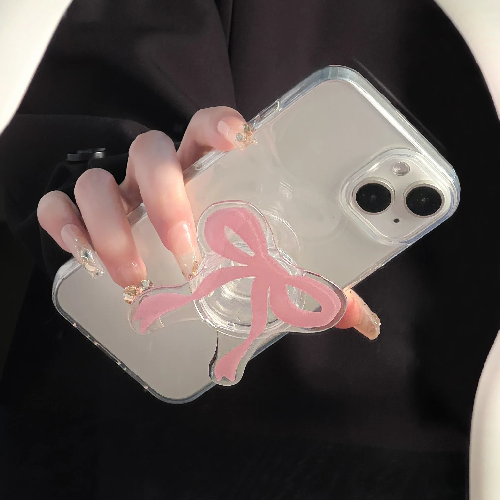 Poignée de support à nœud rose mignon, support de téléphone Tok Griptok adapté à la tablette iPhone 16