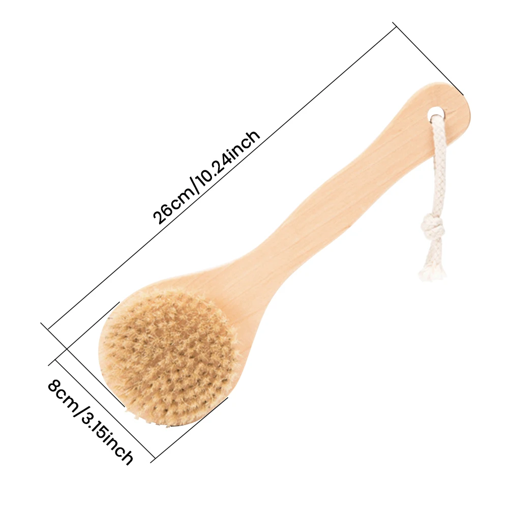 Artificial Bristle Middle Long Handle Wooden Scrub Skin Massage Shower Body Bath Brush Round Soft Brush Bathroom Accessories