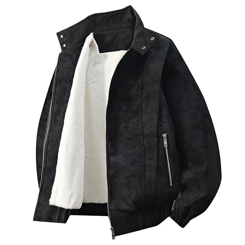

Зимние флисовые куртки для мужчин с принтом и воротником-стойкой, теплые кожаные пальто, мужская модная байкерская куртка на молнии, свободная повседневная куртка размера плюс 8XL