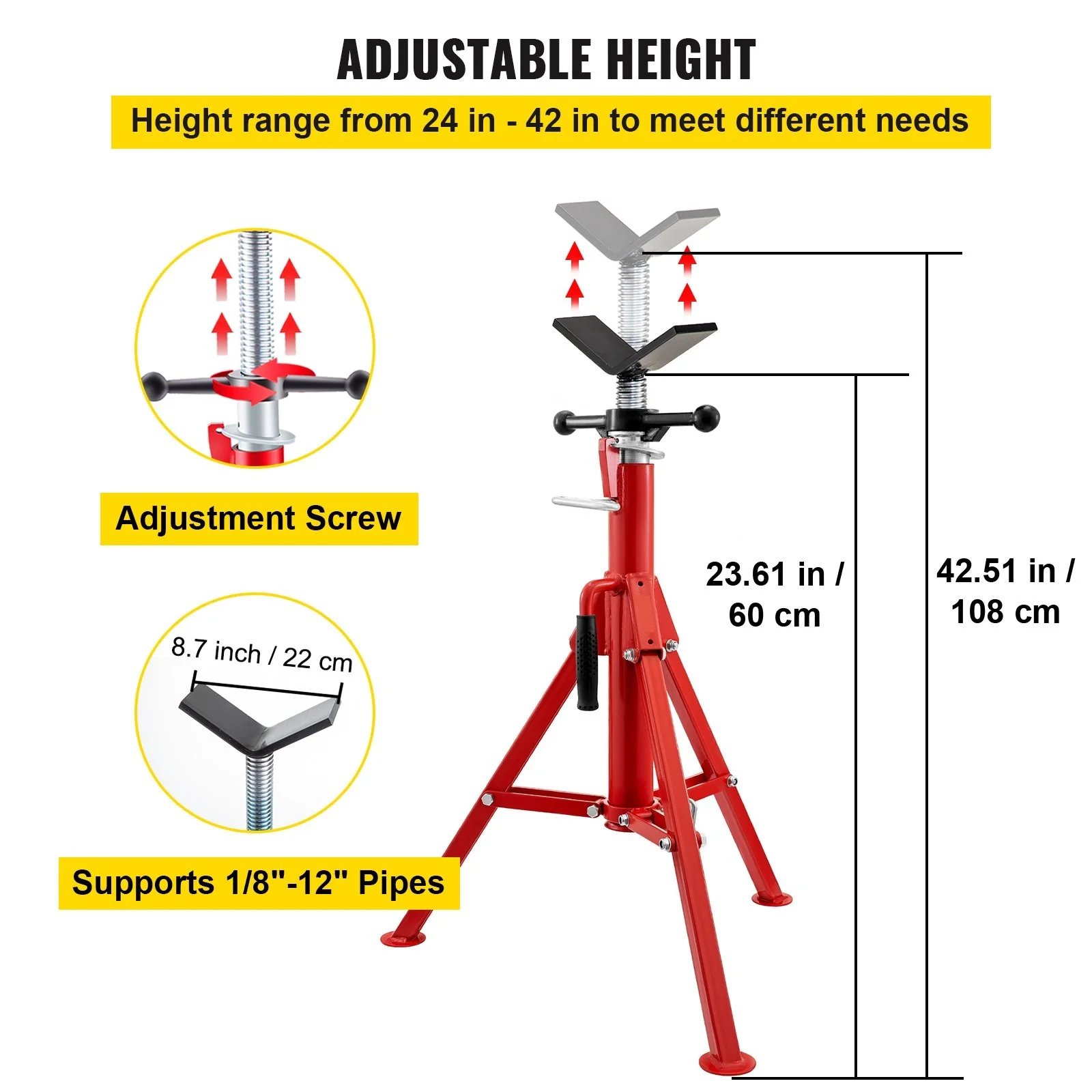 Pipe Jack Stand With V-Head Pipe Stand 1/8\