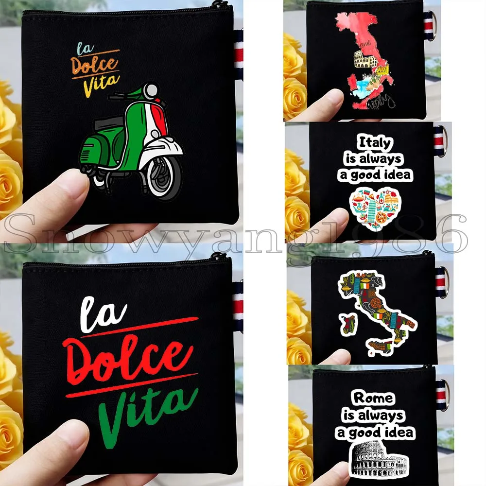 

6pcs Love The Colosseum Italy Florence Rome Milan Italian Roman Italia Gift Canvas Coin Purse Key Case Small Bag Wallet Pouch