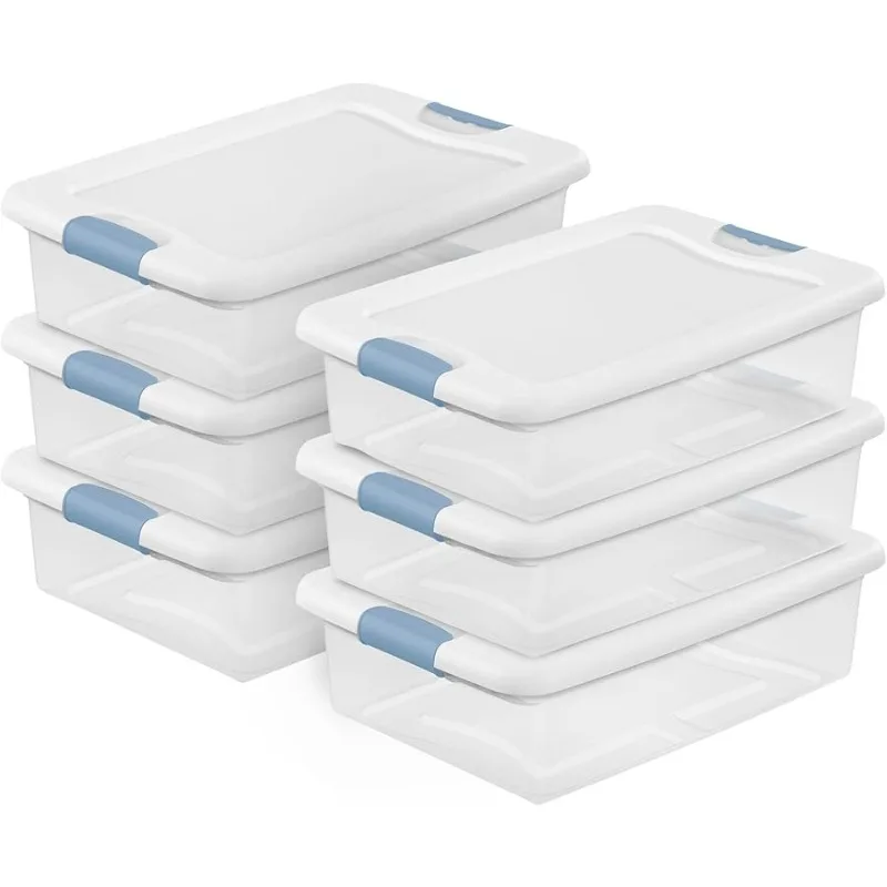 

6-Pack Latching Box, Under Bed Storage Bins with Lids, Clear Plastic, 32 Quart - Heavy-Duty Organizing Containers for Closet, Ba