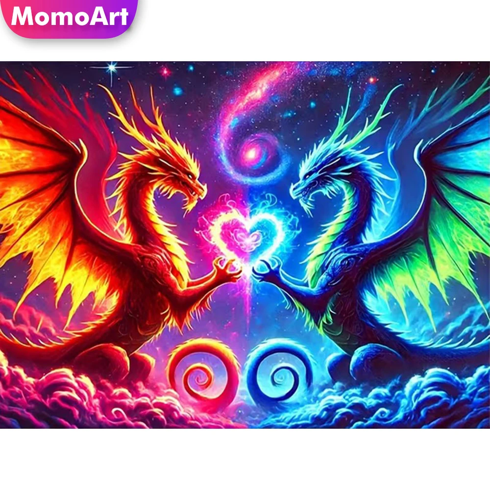 Momoart Tier-Diamant-Stickerei Drache Vollquadrat-Runddiamant-Malerei Dinosaurier-Set DIY Mosaik Heim Schlafzimmer Wandkunst
