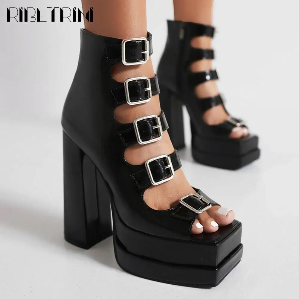 Big Size 48 Female High Heel Sandals Zip Buckle Peep Toe Platform Sandals Woman 2023 Design Cool Fashion Dress Casual Rome Shoes