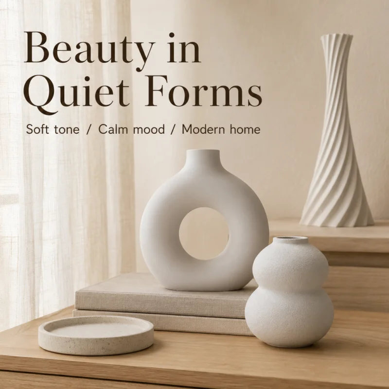 3Pcs White Vase Set Gift-Ready Art Trio 3D Printed PLA Wabi Sabi Minimal Vases for Living Room Shelf Dried Flower Home Decor Gif